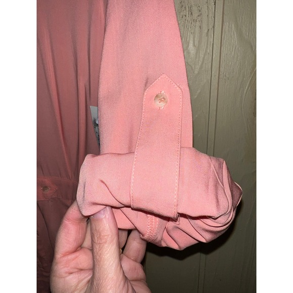 Peach Fuzz Midi SHIRT DRESS Size 12 Medium Faux Silk Button Fr Court & Rowe NEW - Picture 8 of 14